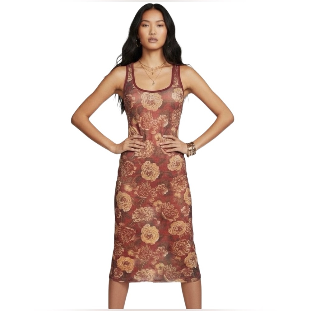 mia joy By Joyfolie
Davinna Slip Ribbed Midi Dress in Rust Floral NWT Small